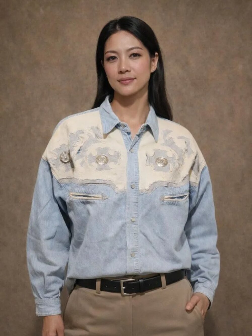 Western Passion Blue Denim Western Shirt | Long Sleeve Denim Shirt |  LARGE